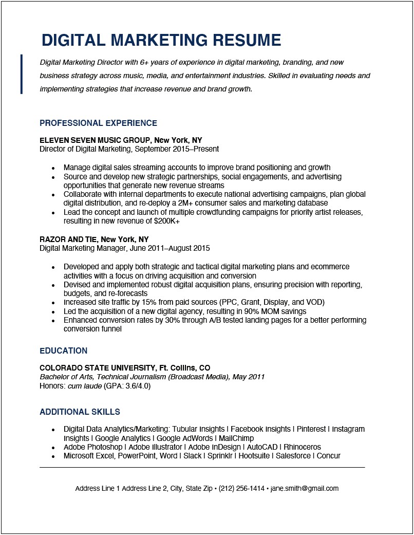 Resume Summary For Sales And Marketing