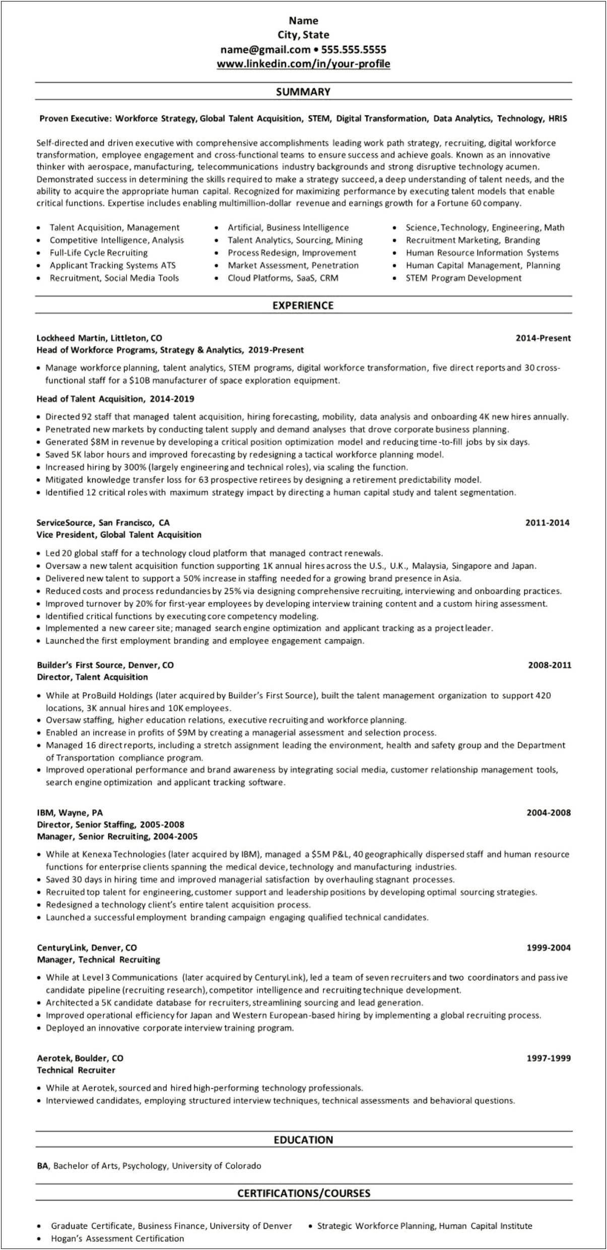 Resume Summary For Talent Acquisition Specialist