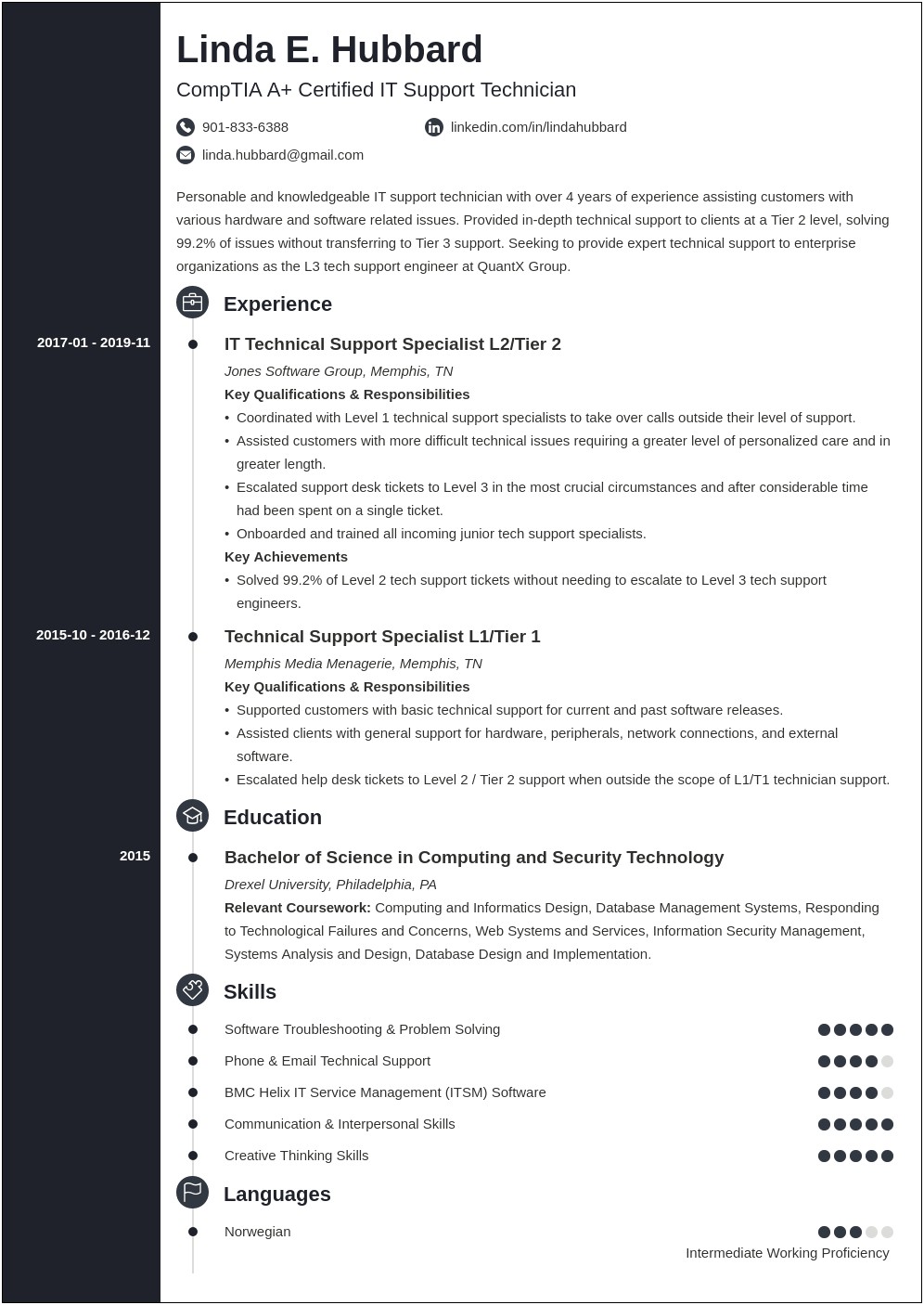 Resume Summary For Tecnical Support Professional