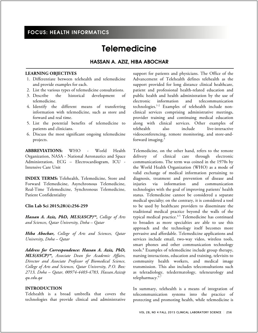 Resume Summary For Telehealth Entry Level
