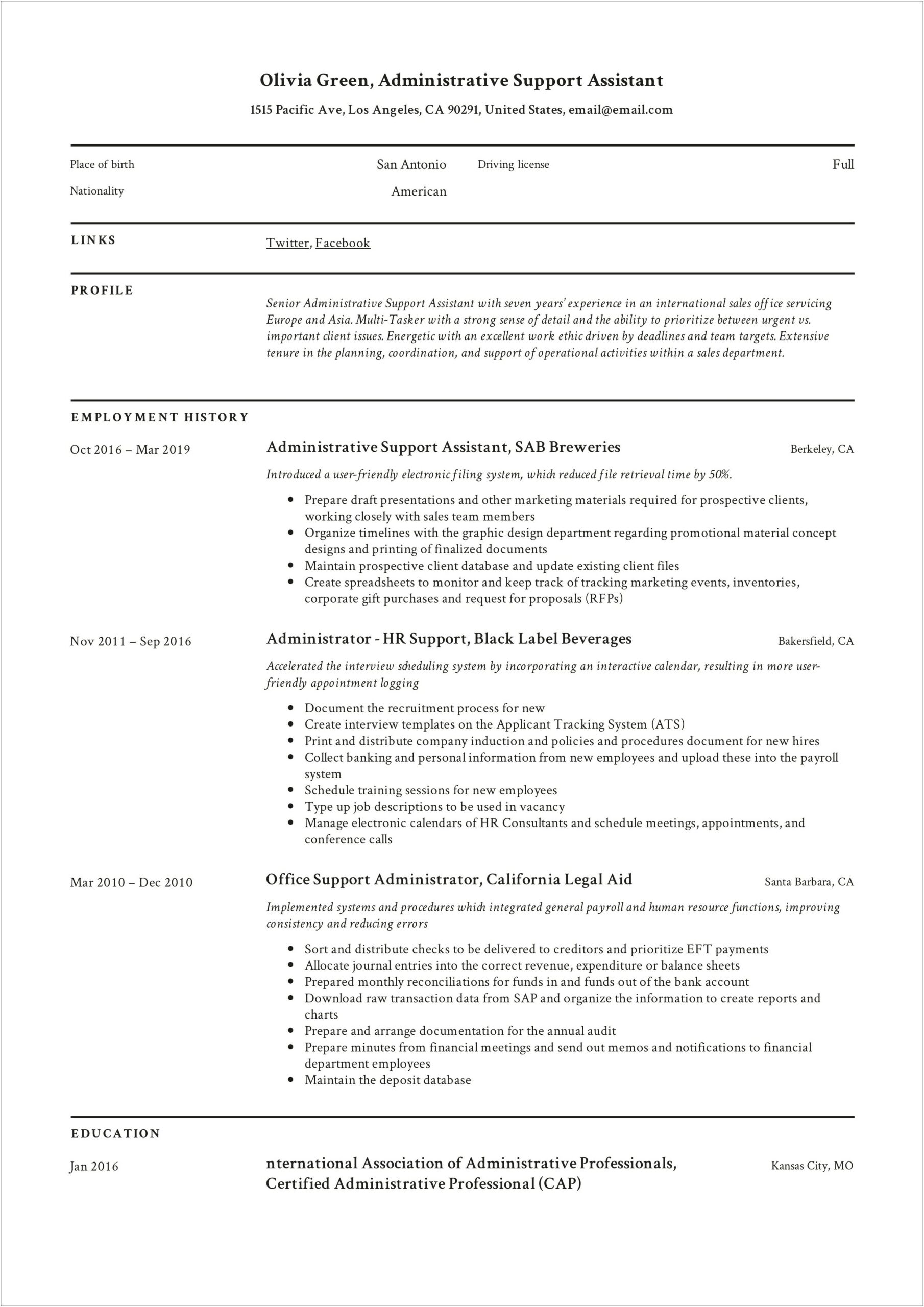 Resume Summary Of Qualifications For Administrative Assistant
