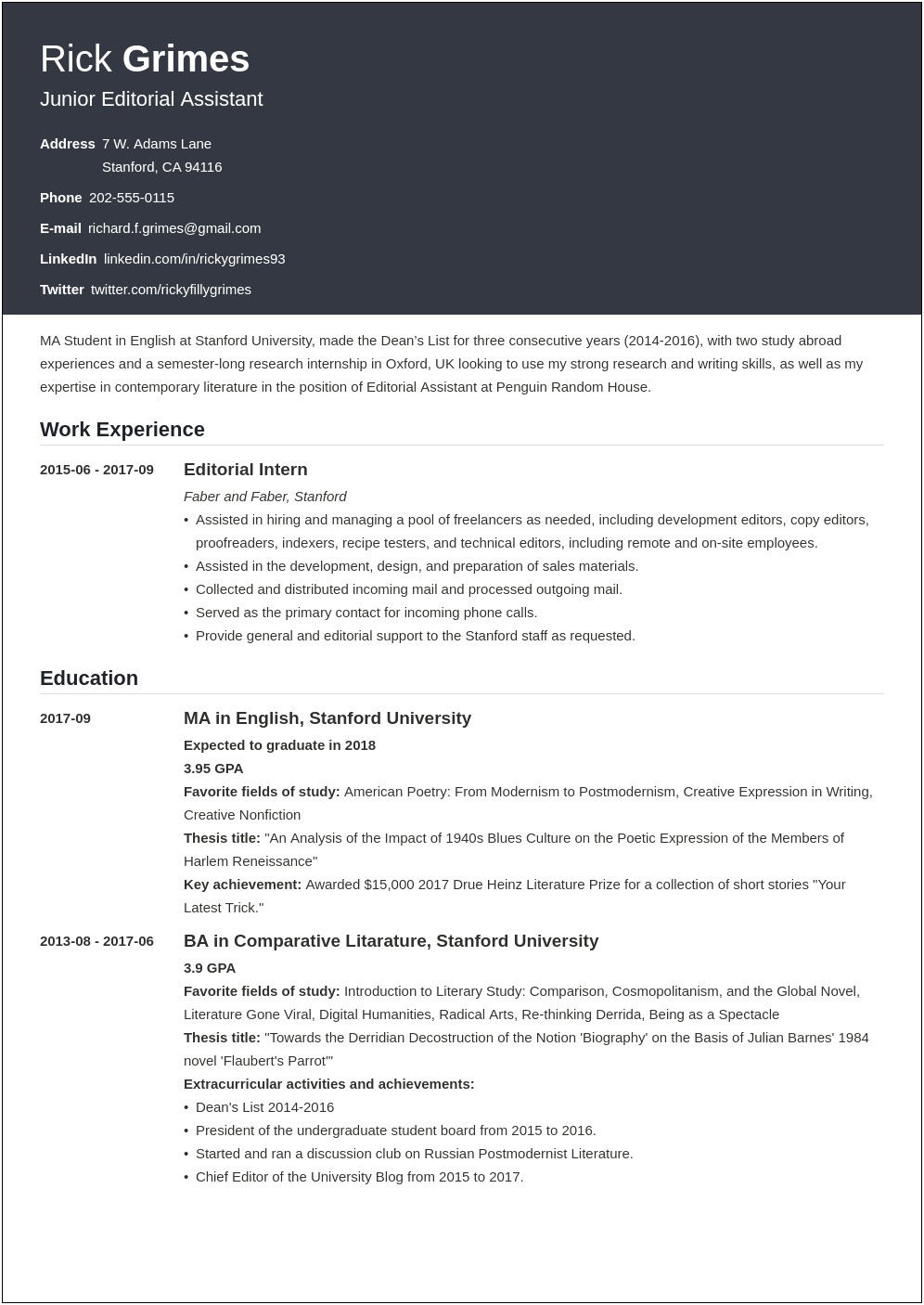 Resume Summary Or Objective Examples