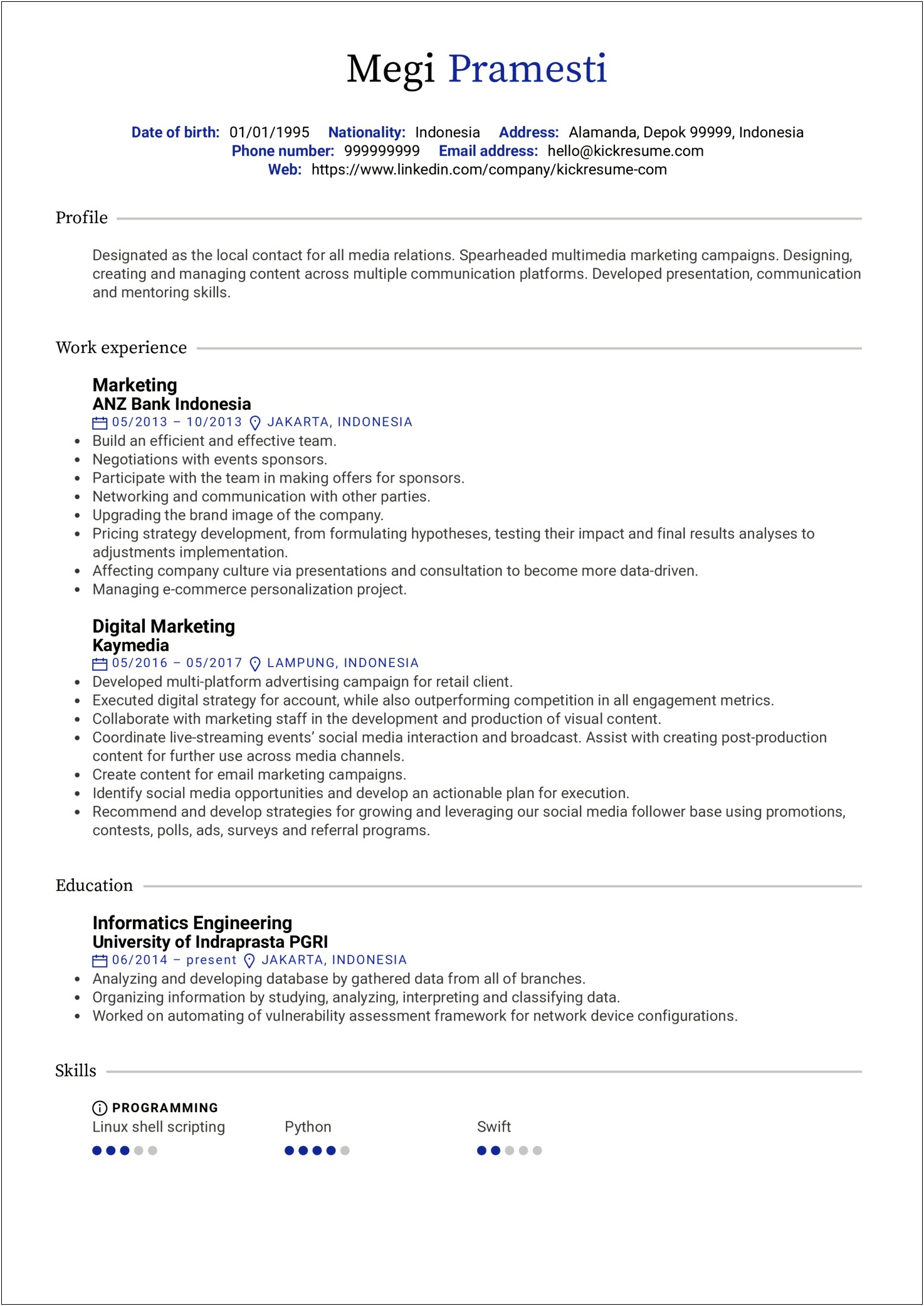 Resume Summary Sample For Marketing Web Design