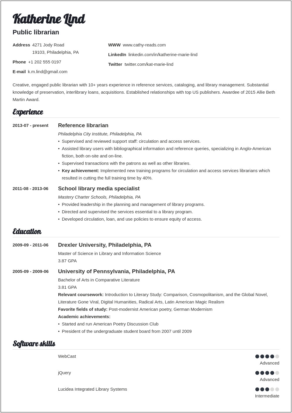 Resume Summary Samples For Library Assistant