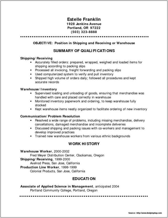 Resume Summary Samples For Shipping And Receiving Clerk
