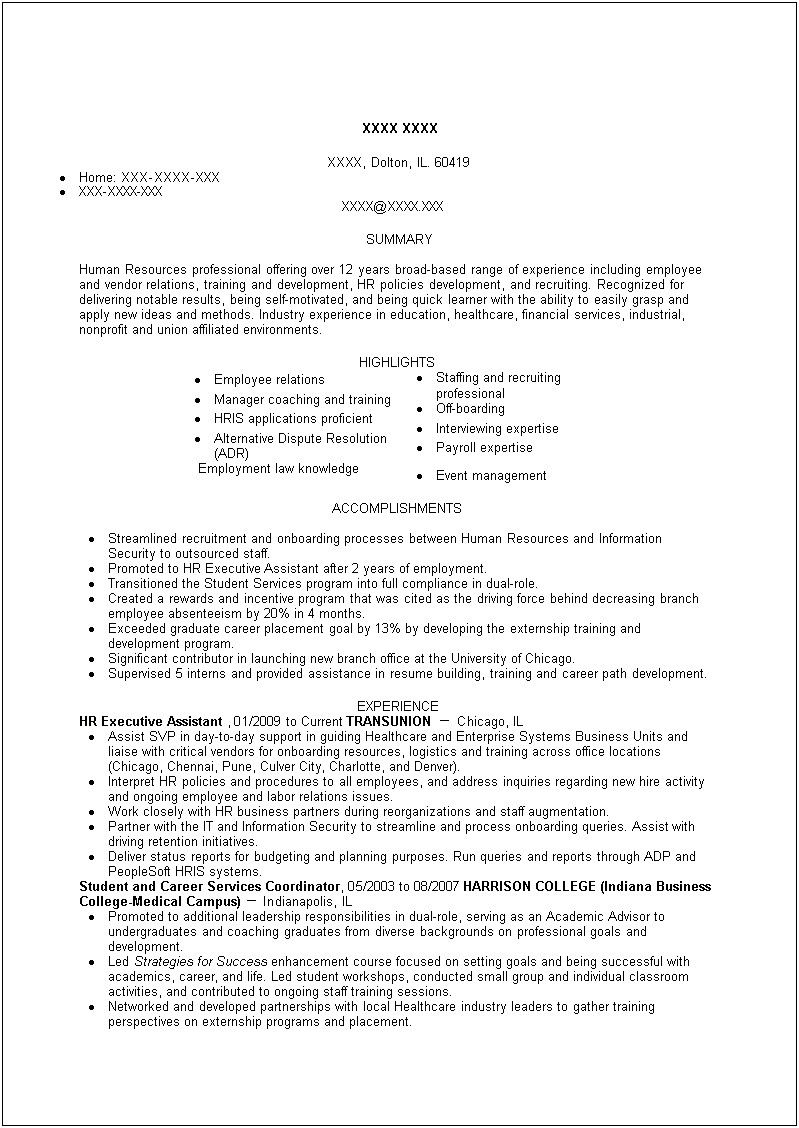 Resume Summary Samples In Human Resources Administrative