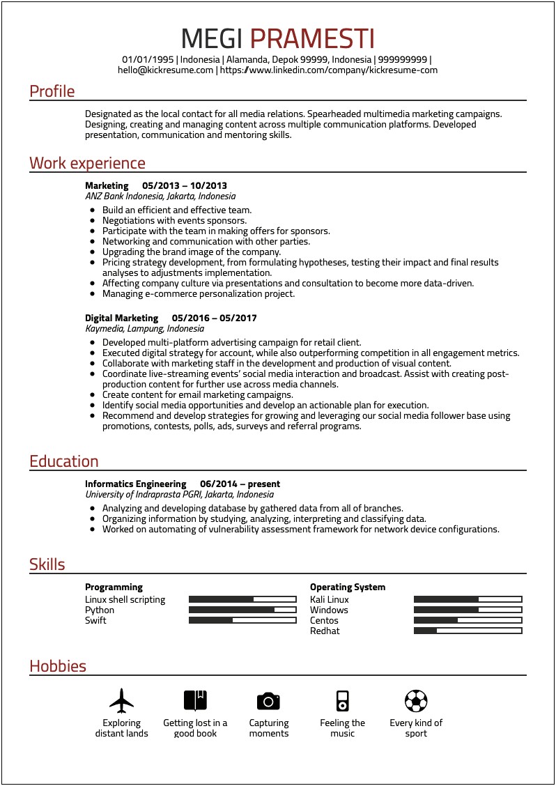 Resume Summary Statement College Student Entry Level Marketing