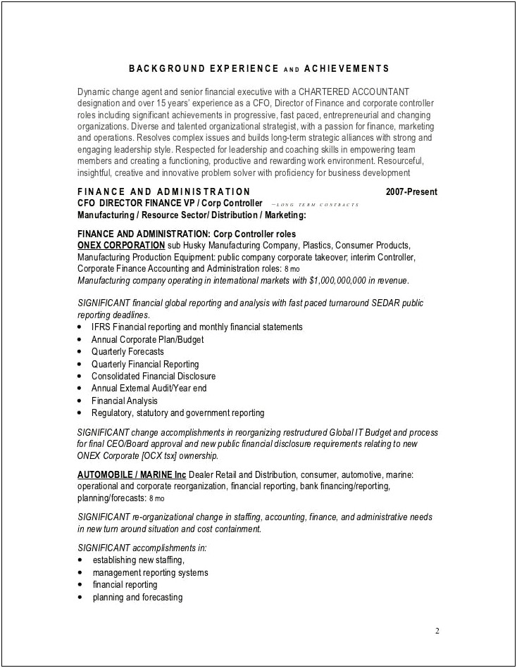 Resume Summary Statement Examples Finance