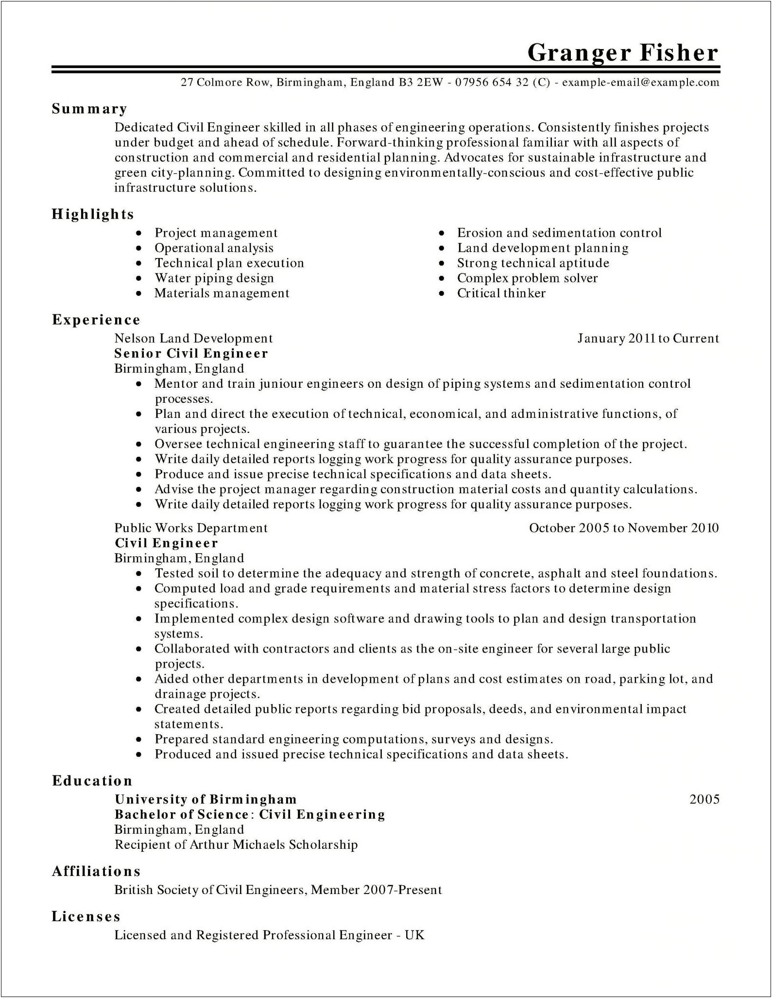 Resume Summary Statement Examples For Civil Engineer
