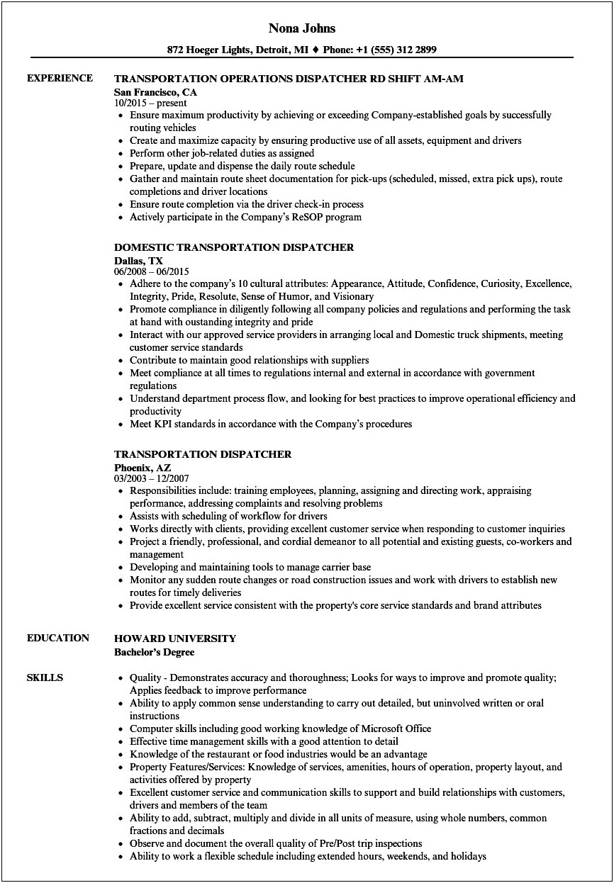 Resume Summary Statement For 911 Dispatcher