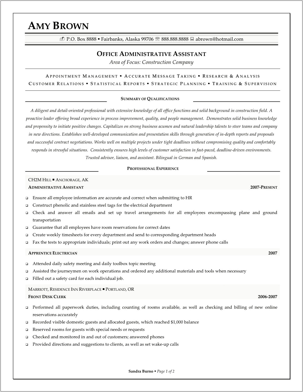 Resume Summary Statement For Executive Administrative Assistant