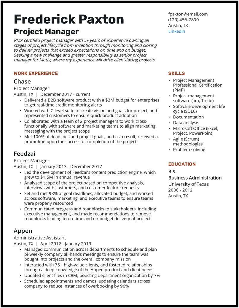Resume Summary Statement Project Manager