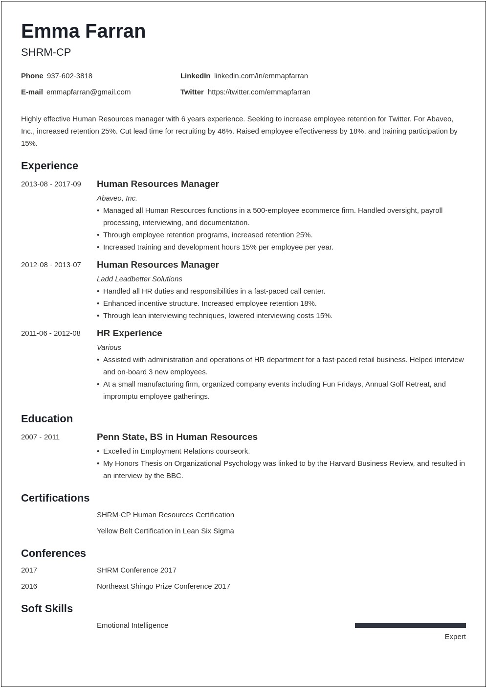 Resume Summary Statement With No Experience Human Resources