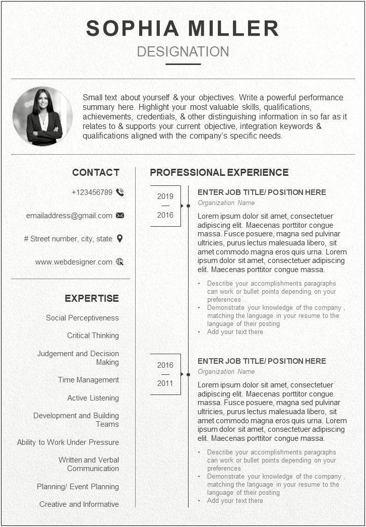 Resume Summary Template Of It Professional