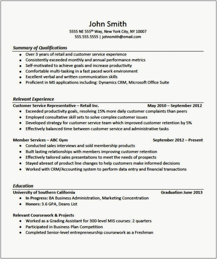 Resume Summary With No Job Experience