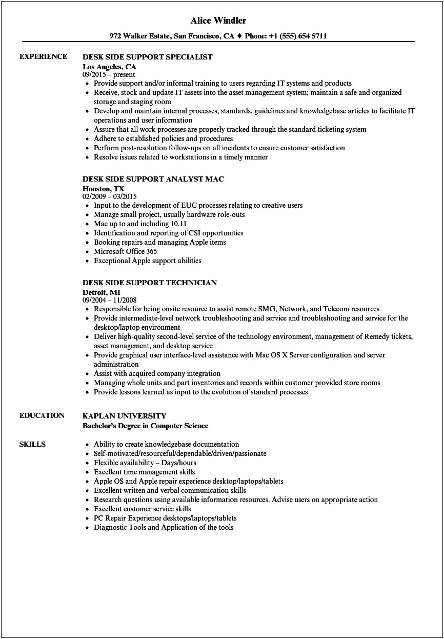 Resume Summary Work On Computer Workstations