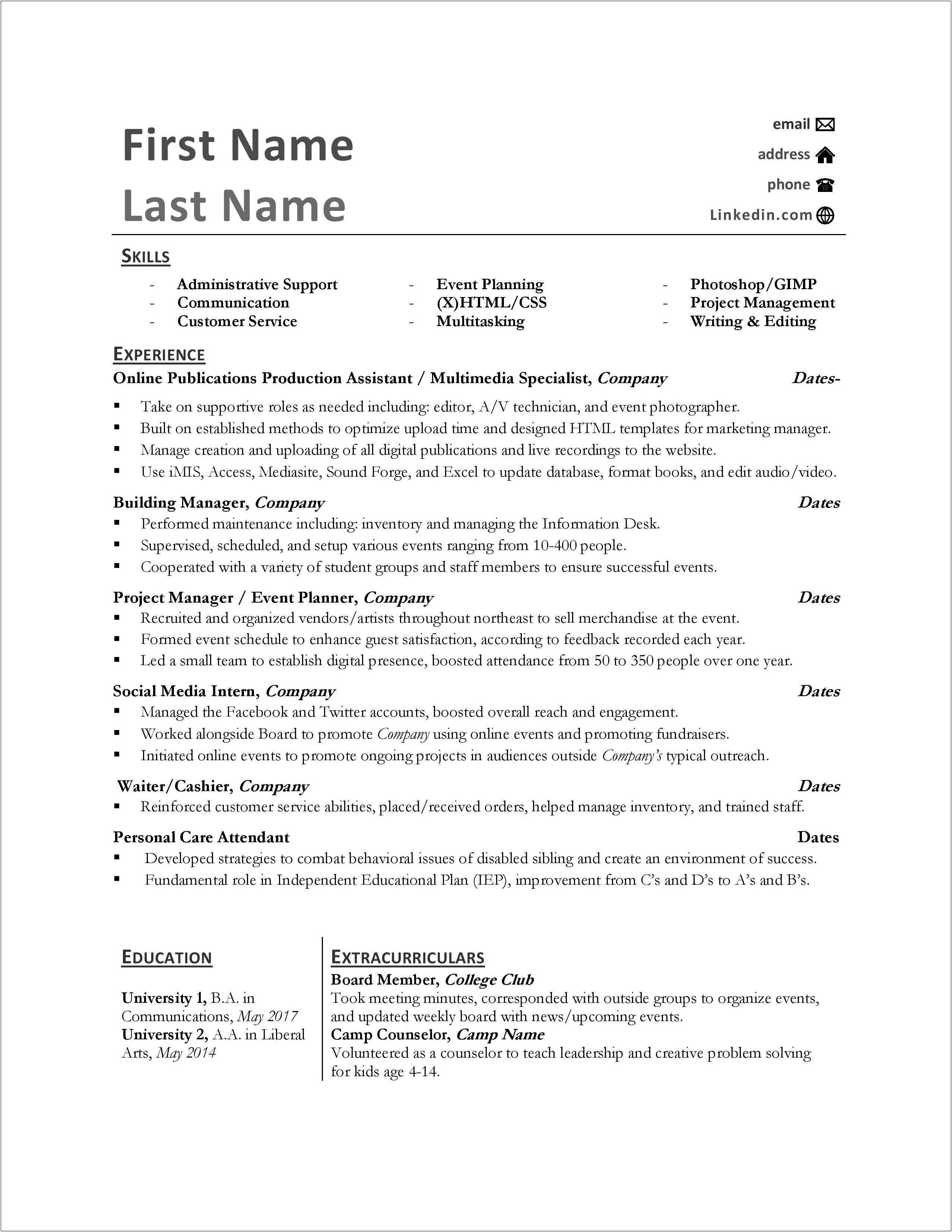 Resume Summary Years Experience Multiple Jobs