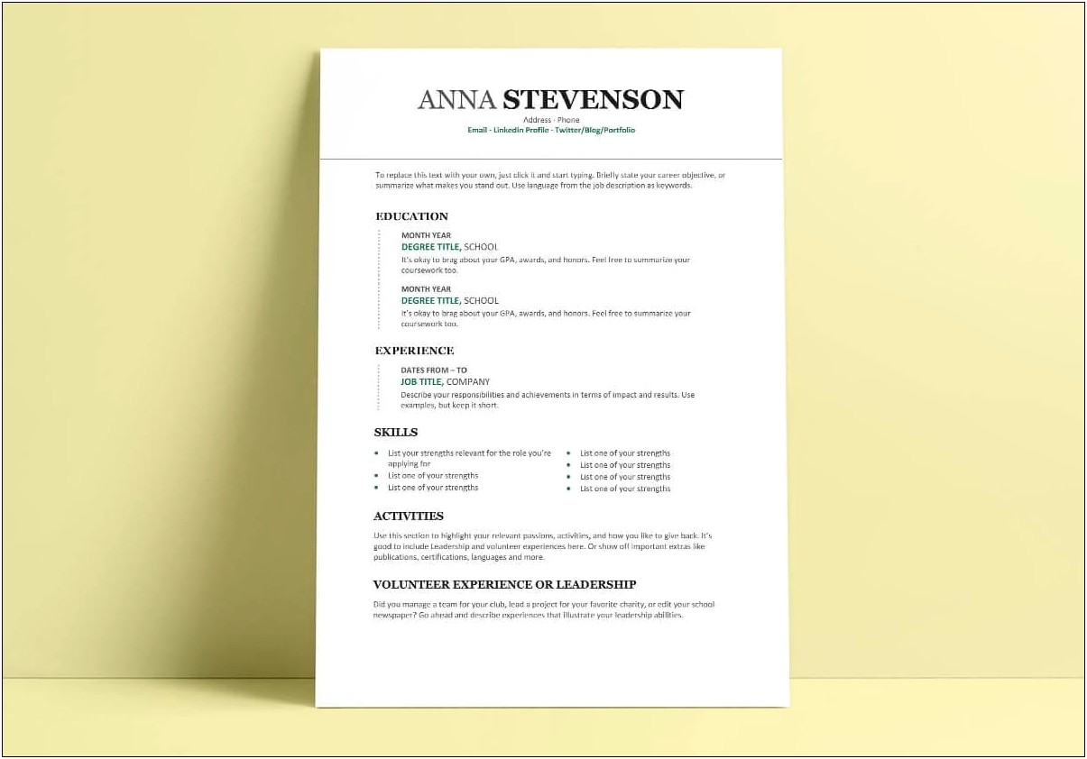 Resume Template College Student Free