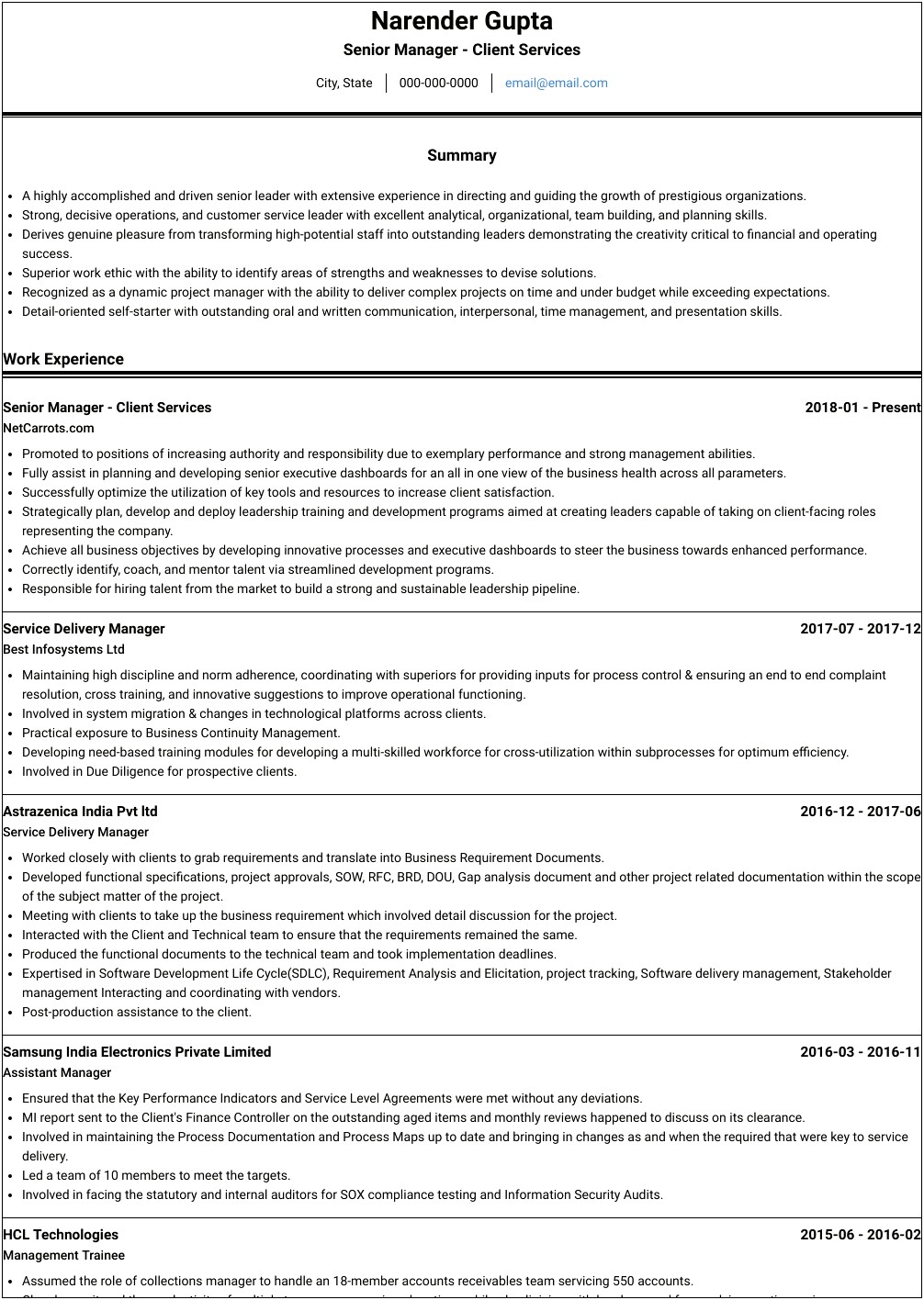 Resume Template Director Of Client Services 2019
