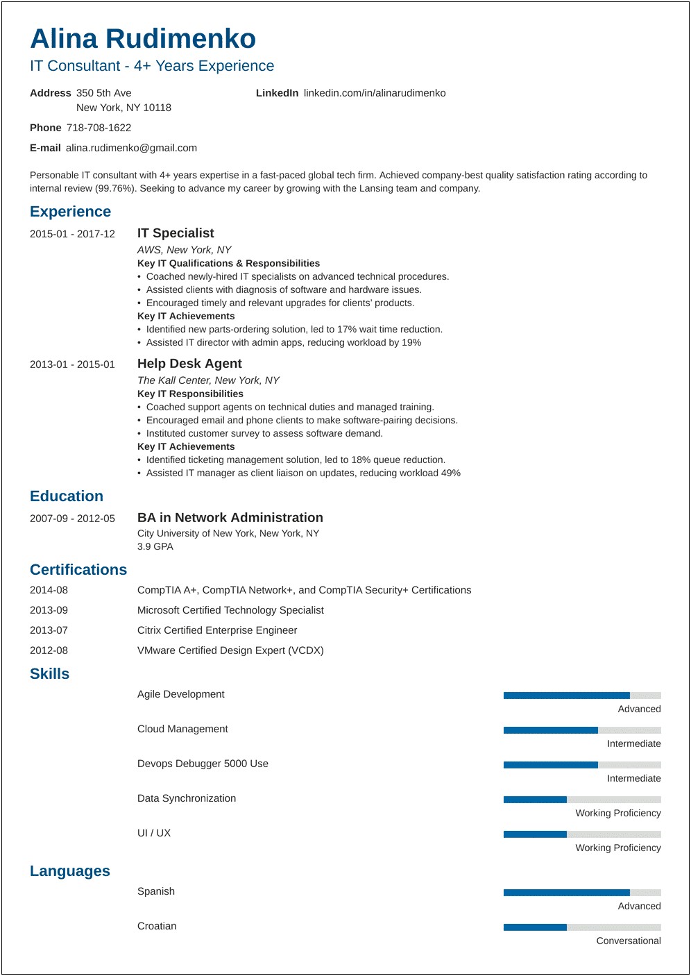 Resume Template Directory Information Technology Professional