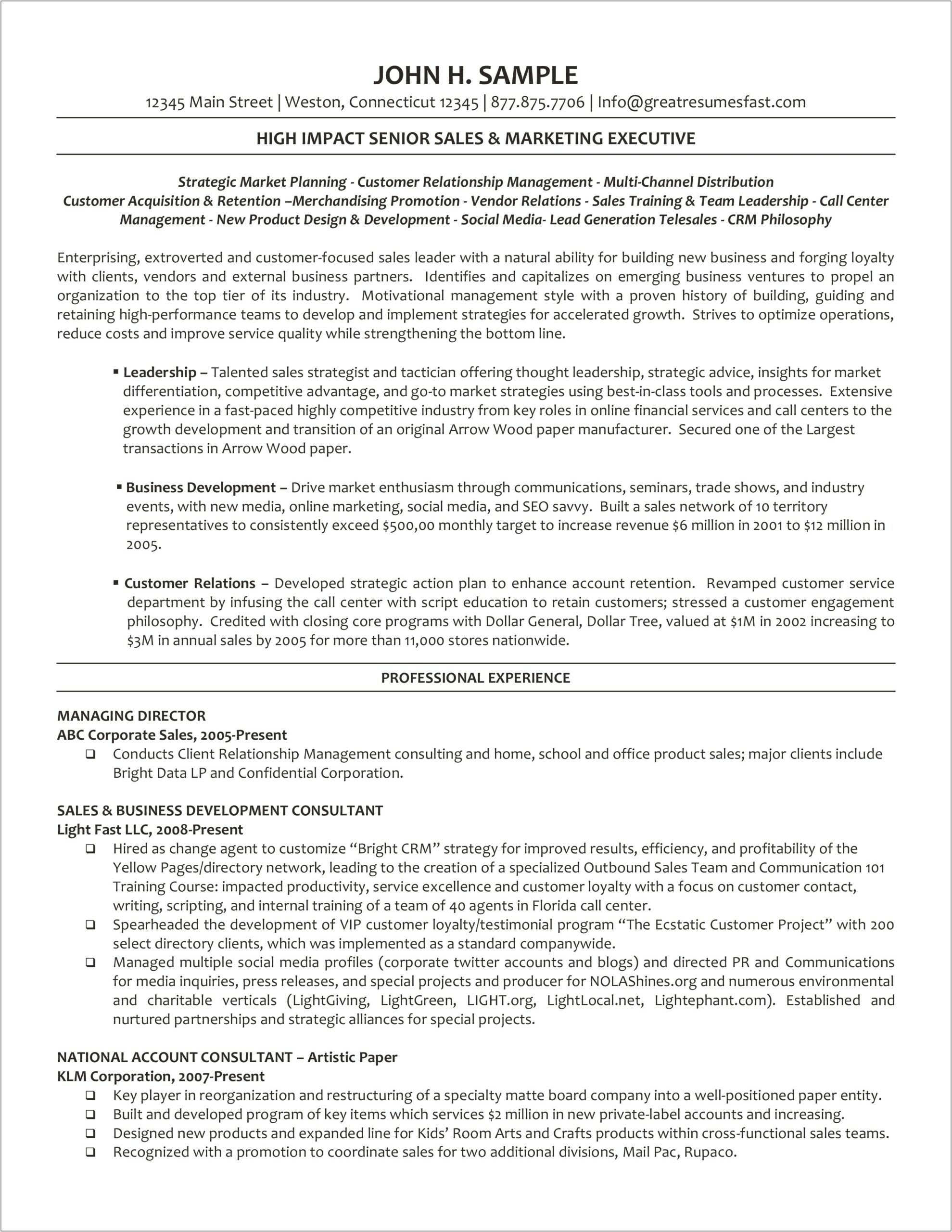 Resume Template Executive Business Management Free