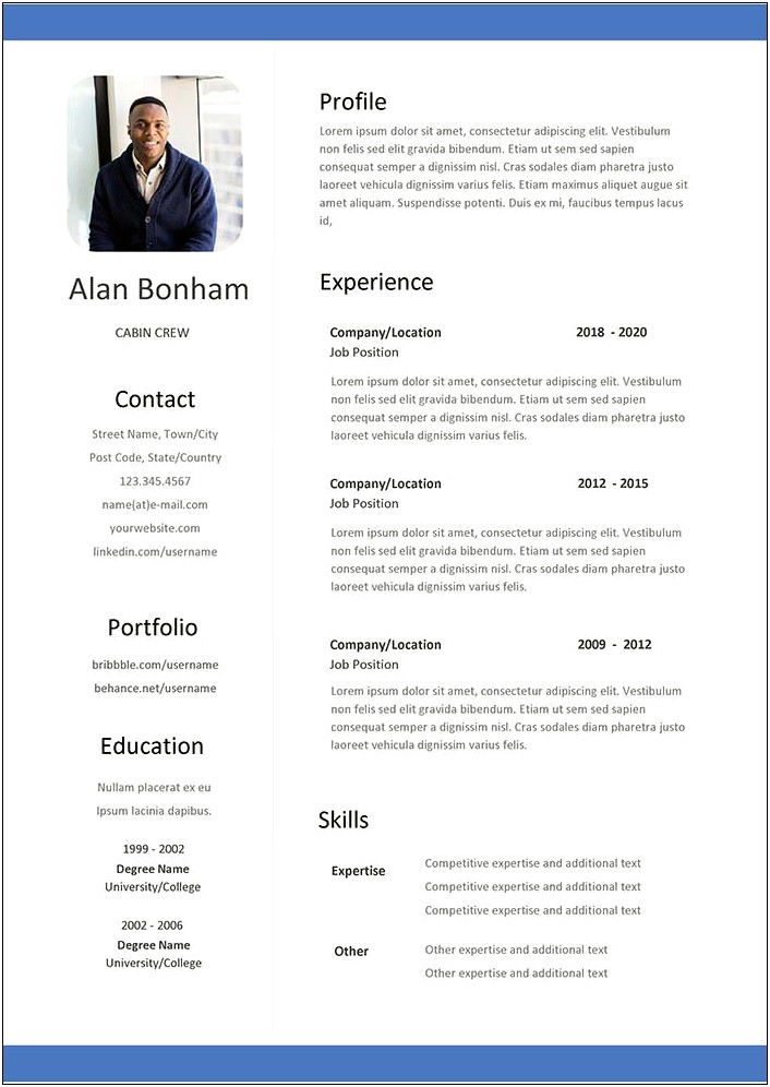 Resume Template For Cabin Crew Download