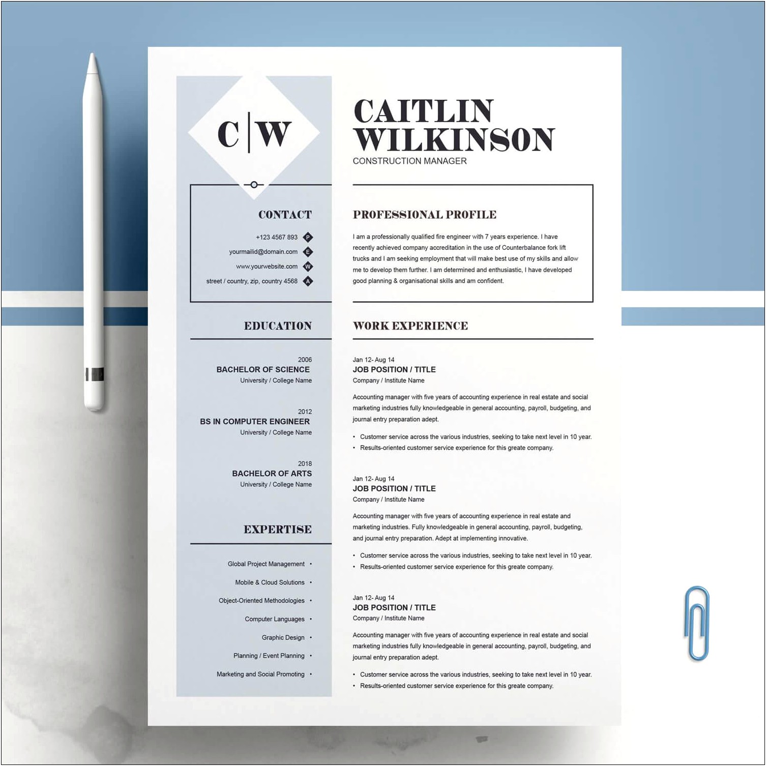 Resume Template For Construction Manager