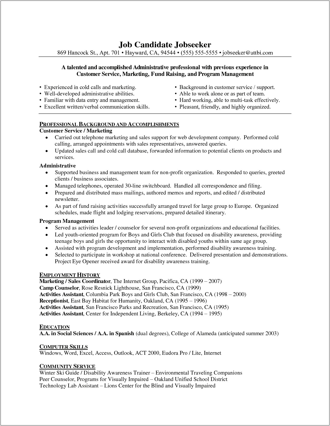 Resume Template For Customer Service Assistant