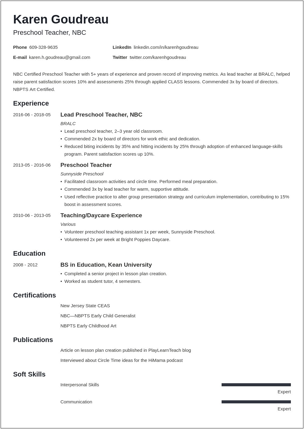 Resume Template For Daycare Job