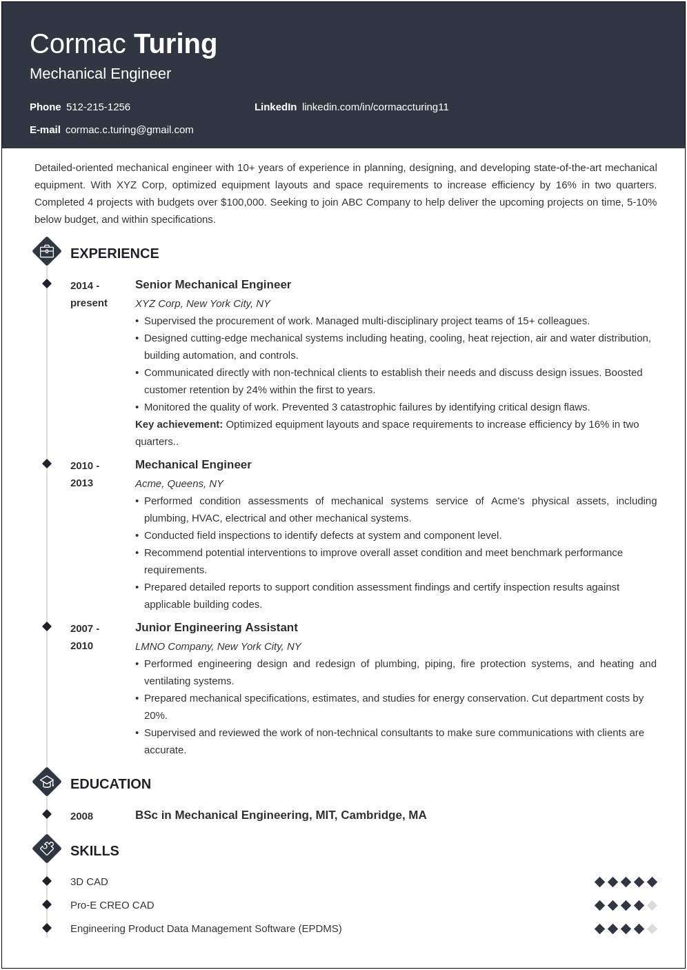 Resume Template For Entry Level Manufacturing Engineer