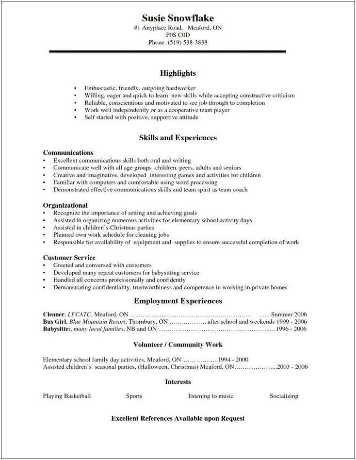 Resume Template For Highschool Students Pdf