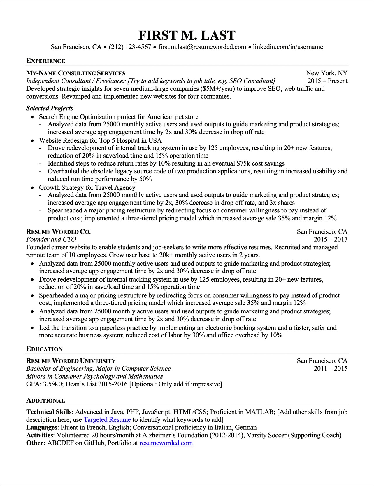 Resume Template For It Students Ats