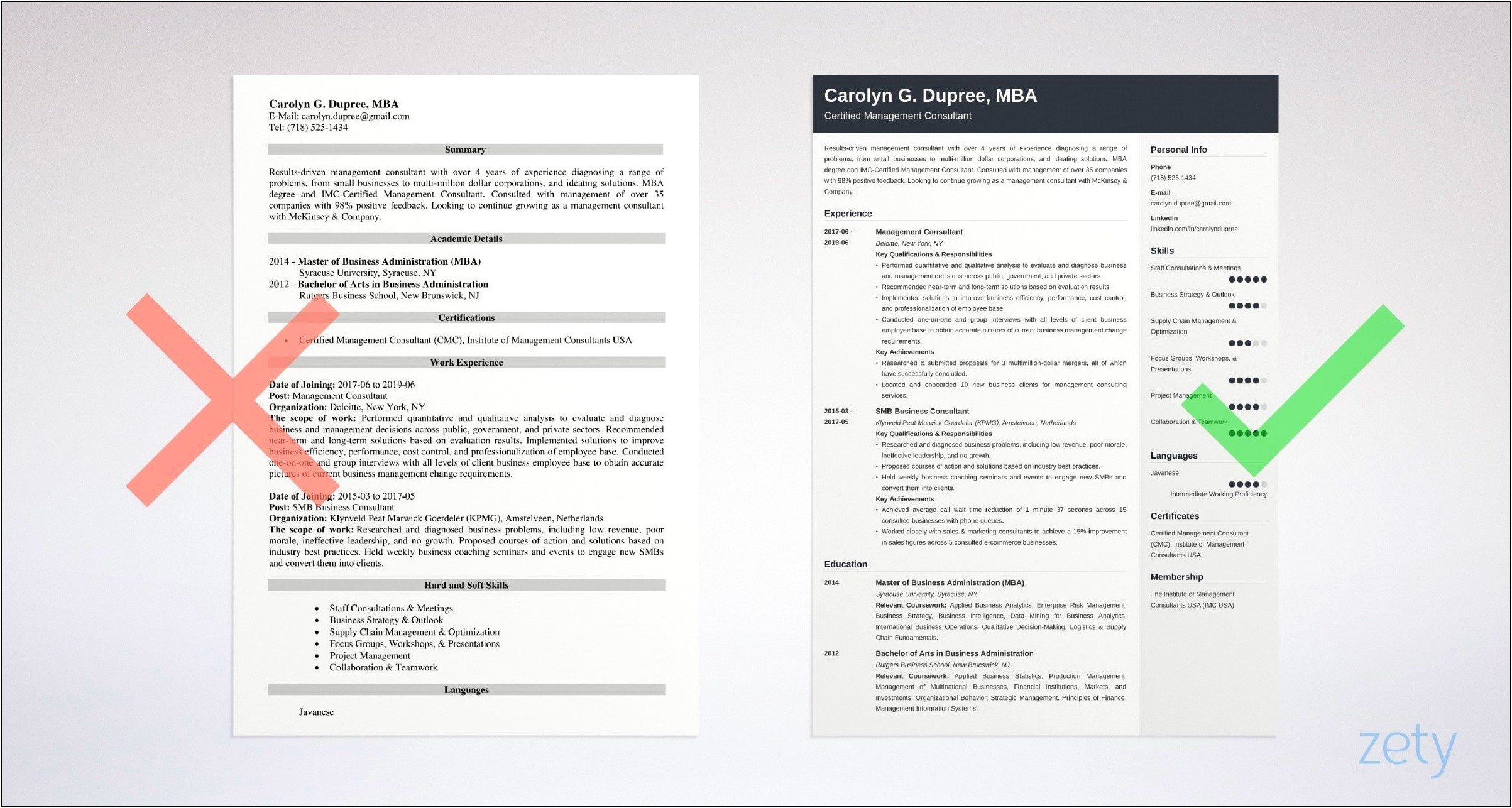 Resume Template For Management Consulting