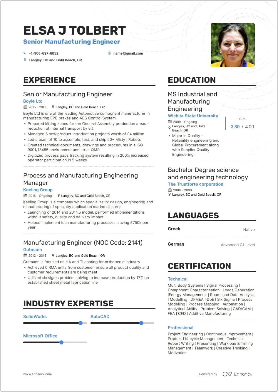Resume Template For Manufacturing Job