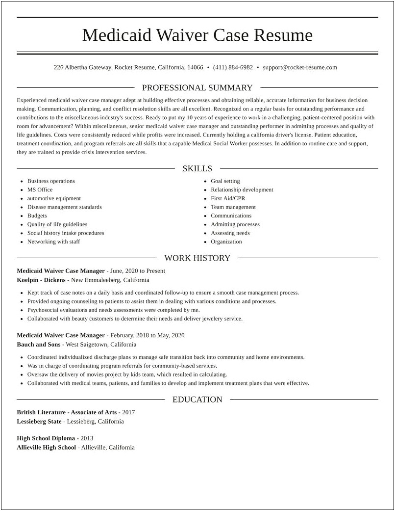 Resume Template For Mediciad Waiver Care Coordinator