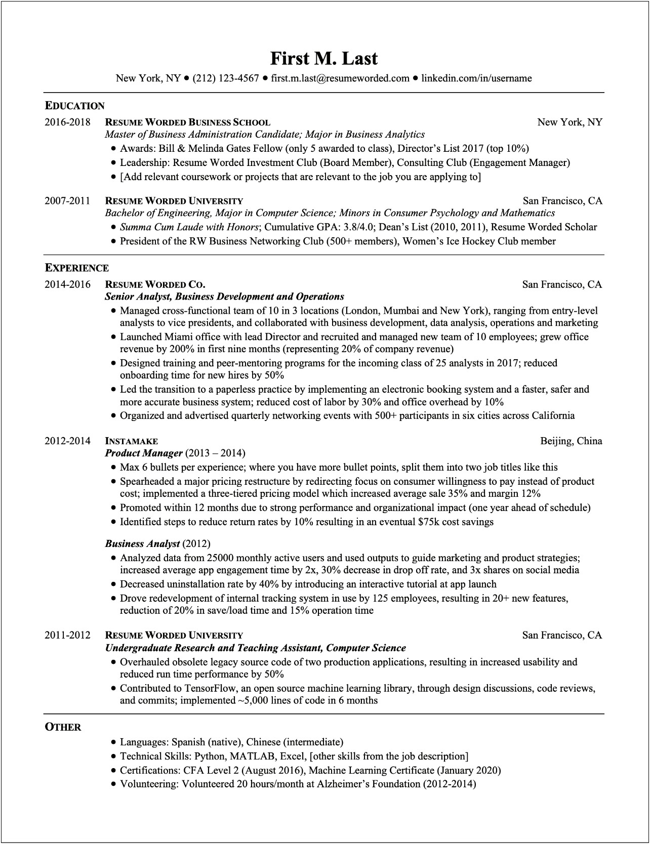Resume Template For Multiple Positions Single Company