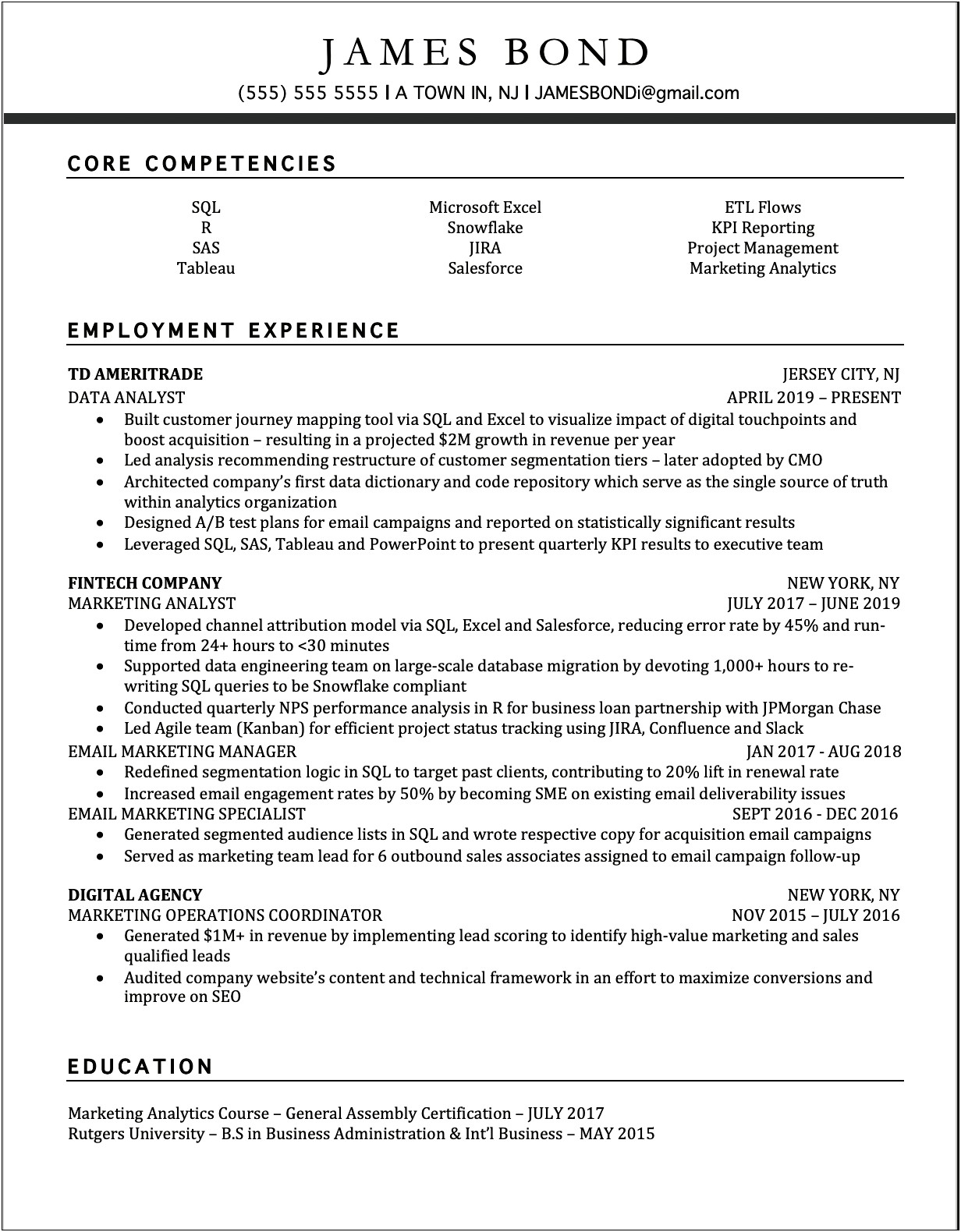 Resume Template For One Company Multiple Positions