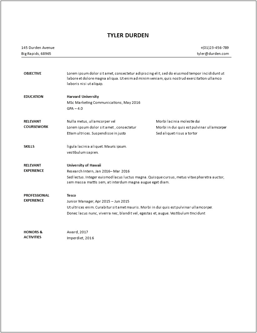 Resume Template For Person With Little Work Experience
