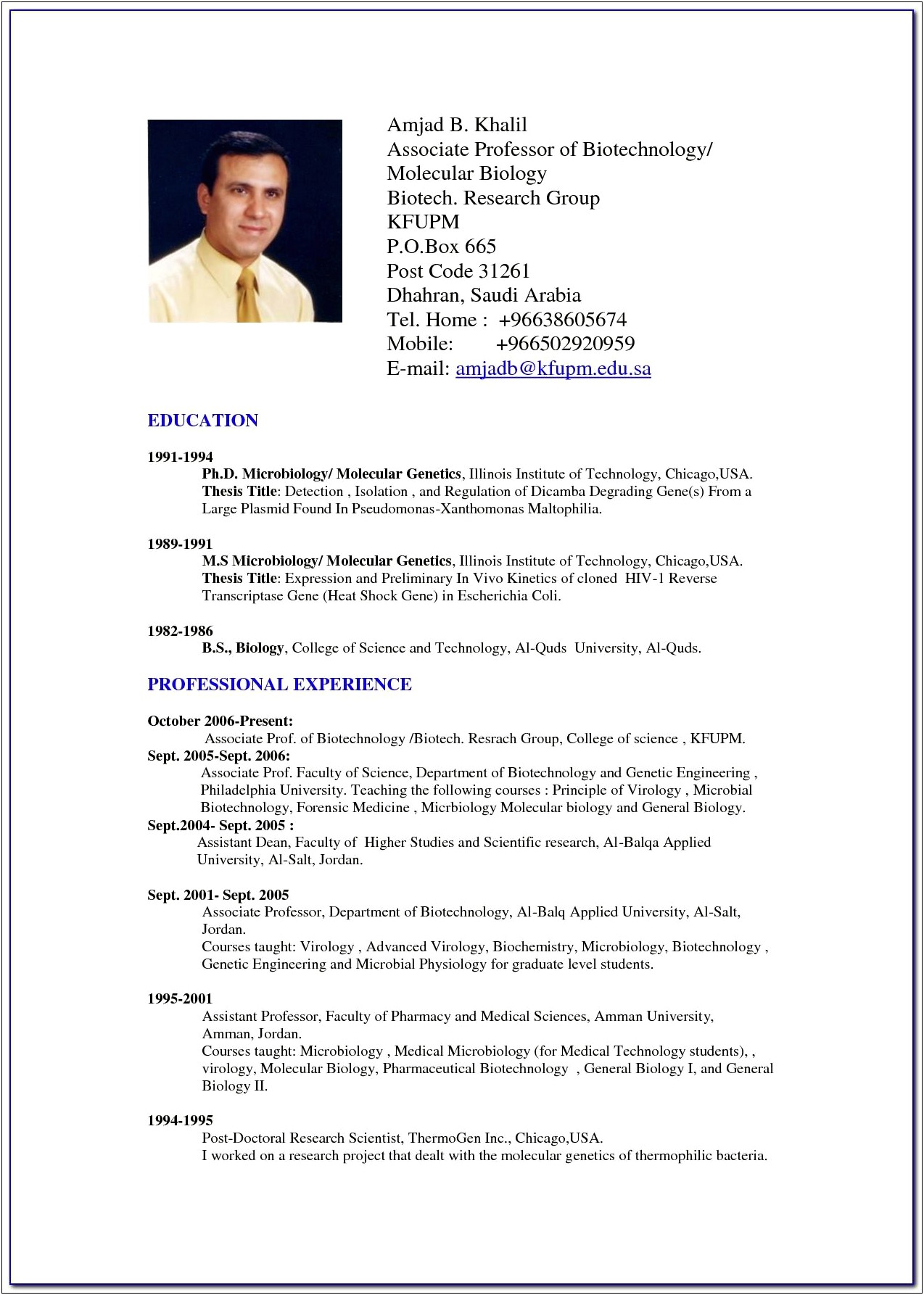 Resume Template For Professor Free Download