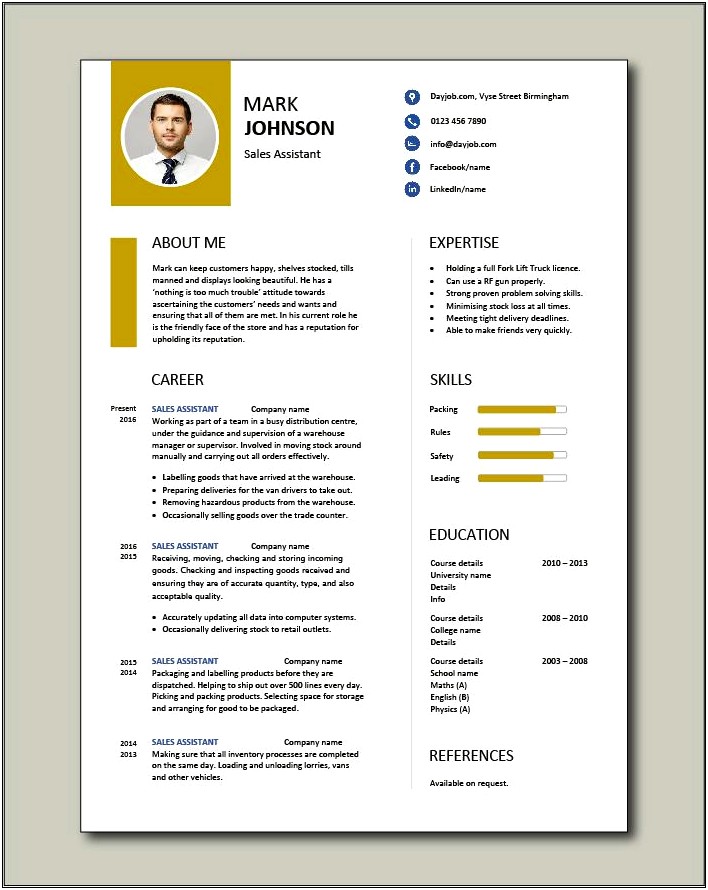 Resume Template For Retail Assistant Doc