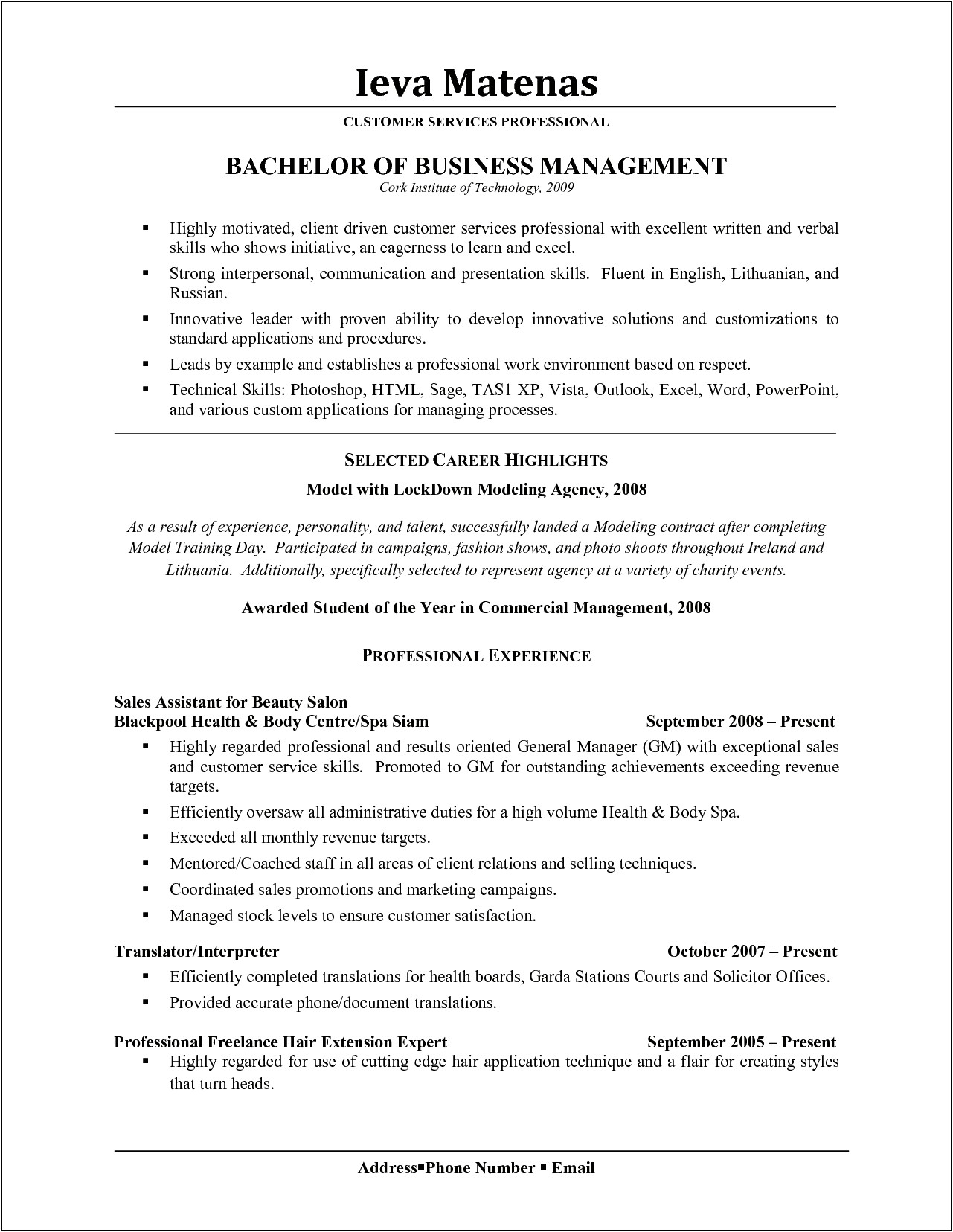 Resume Template For Salon Manager