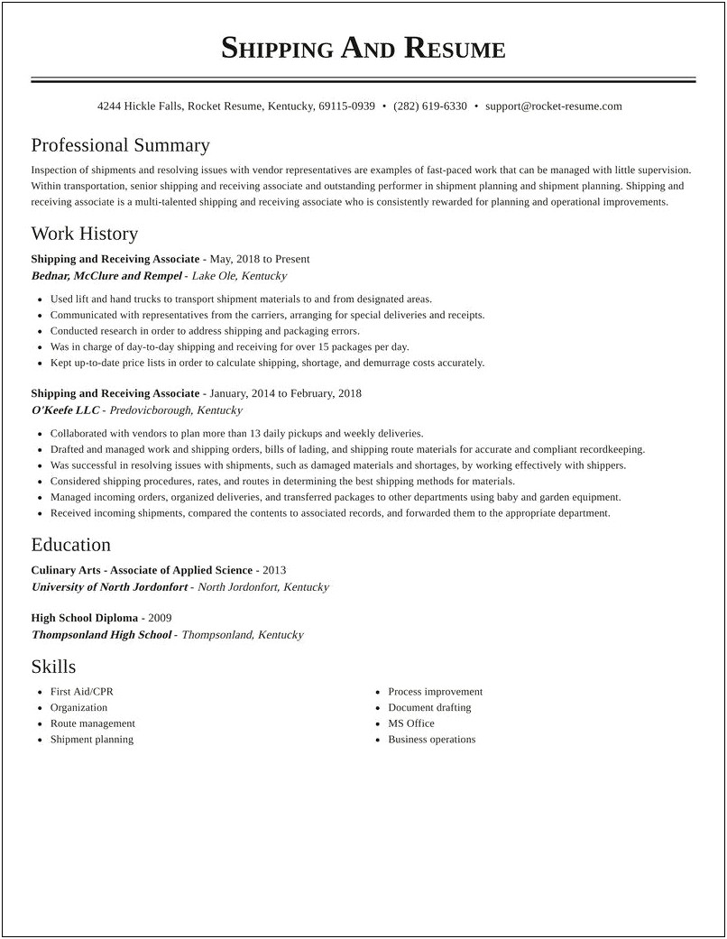 Resume Template For Shipping And Receiving