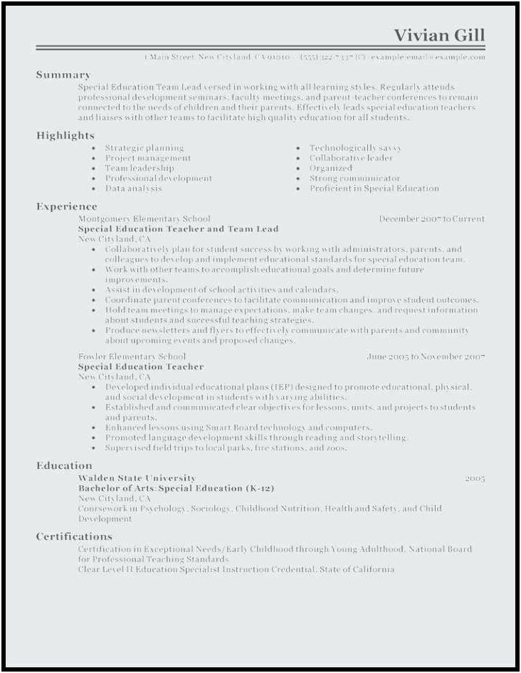 Resume Template For Team Lead Position