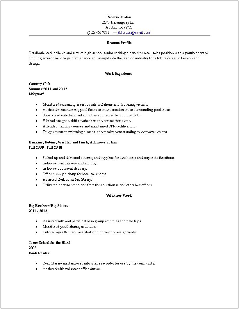 Resume Template For Working In Highschools