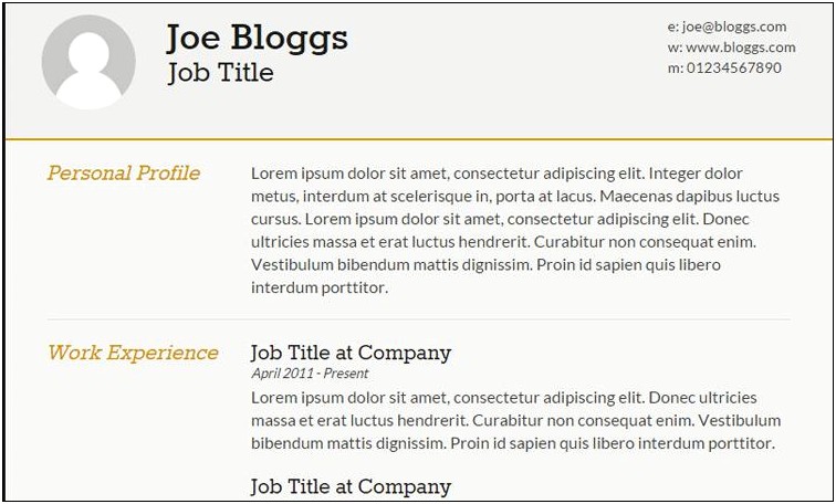 Resume Template Html Css Free