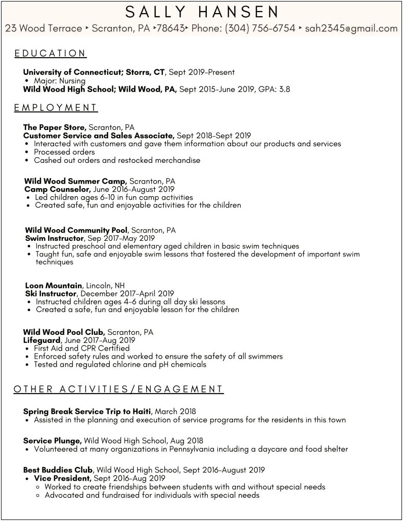 Resume Template Out Of High School