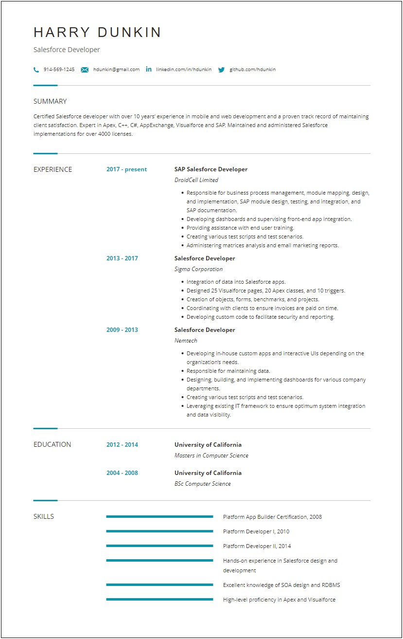 Resume Template Project Coordinator W Salesforce