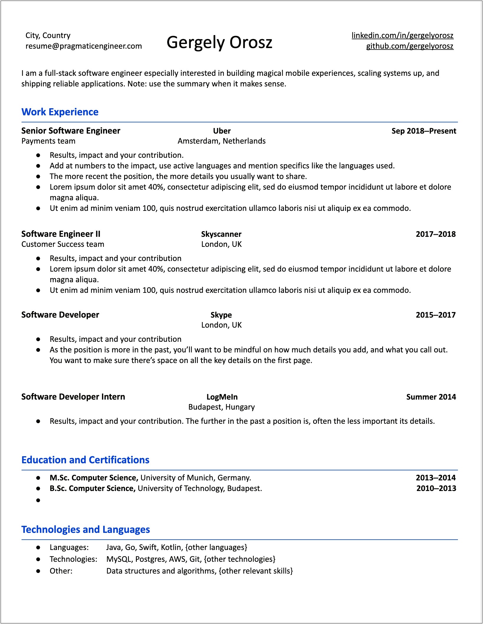 Resume Template Software Development Manager