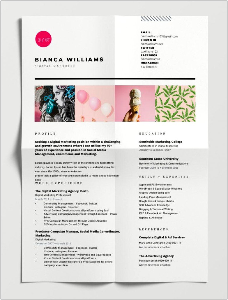 Resume Template With 4 Spaces For Work Experience