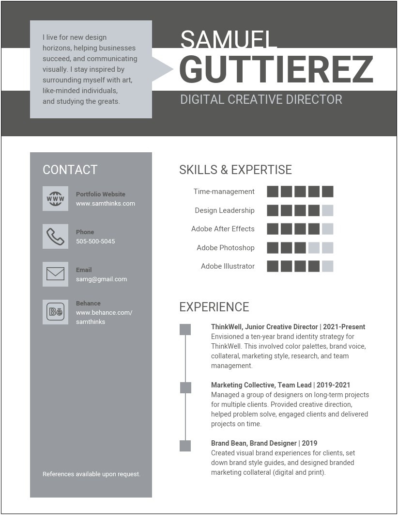 Resume Template With Side Bar Free